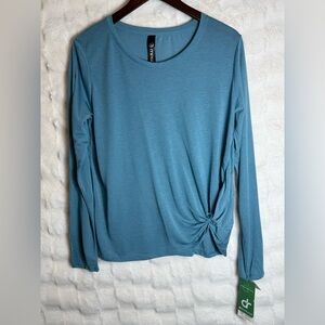 NWT 🆕✅ MPG Blue Long Sleeve Twist Front Top Women’s L Lyocell Drirelease
